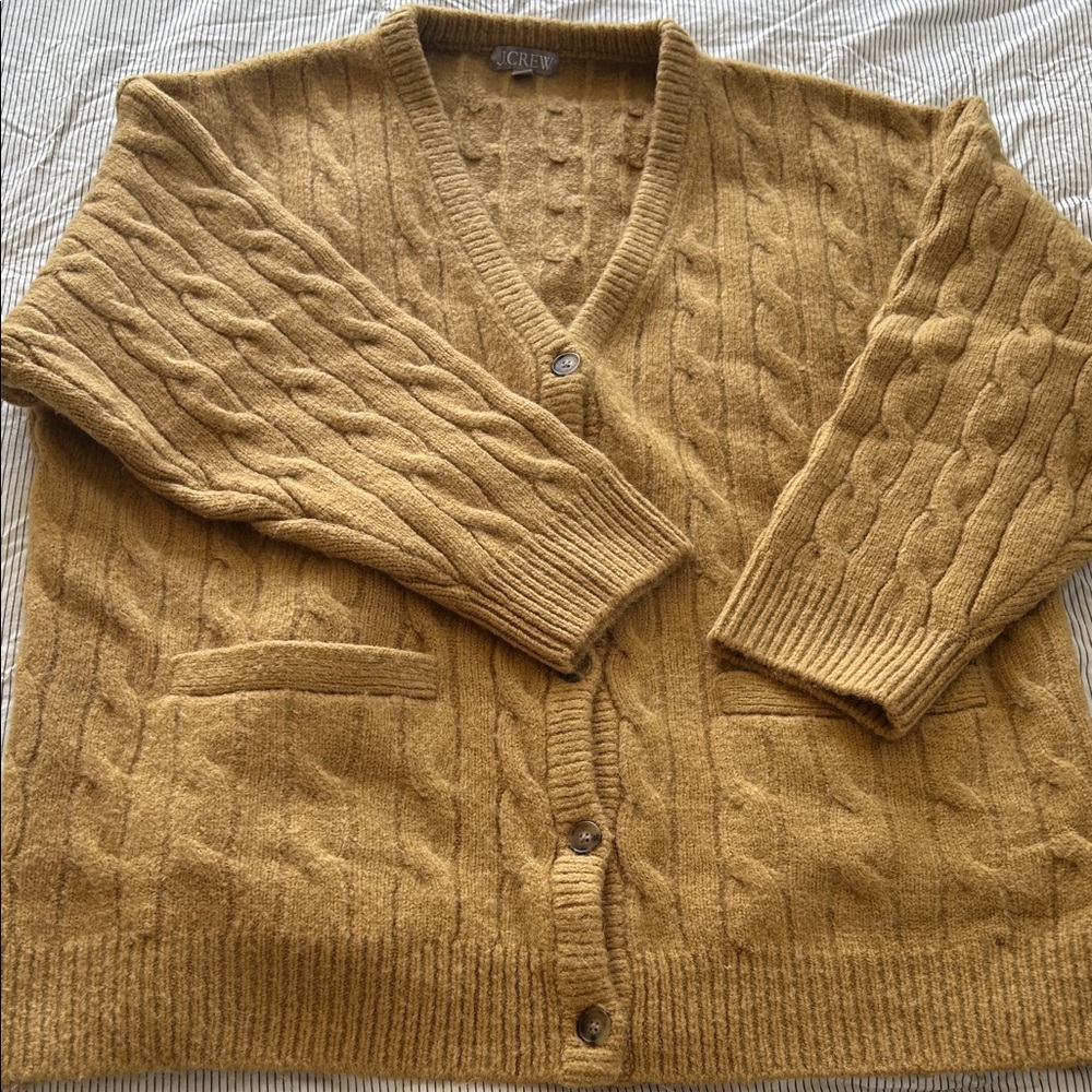 J. Crew Mustard Cable Knit Cardigan